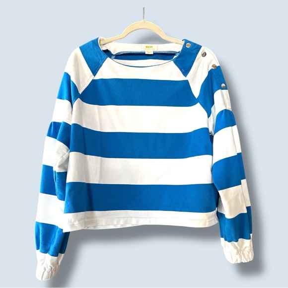 Anthropologie Maeve Blue/White French Terry Sweatshirt Size Medium - Picture 2 of 16